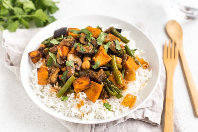 Aubergine and sweet potato Thai red curry.