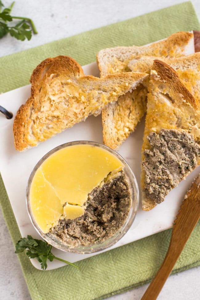 Potted mushroom pate served with toast triangles