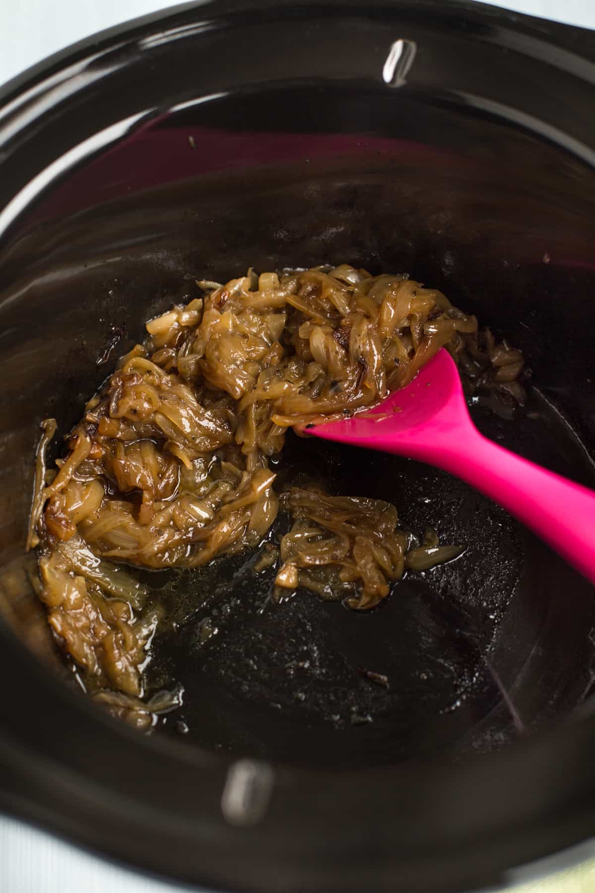 Caramelised onions in a slow cooker.