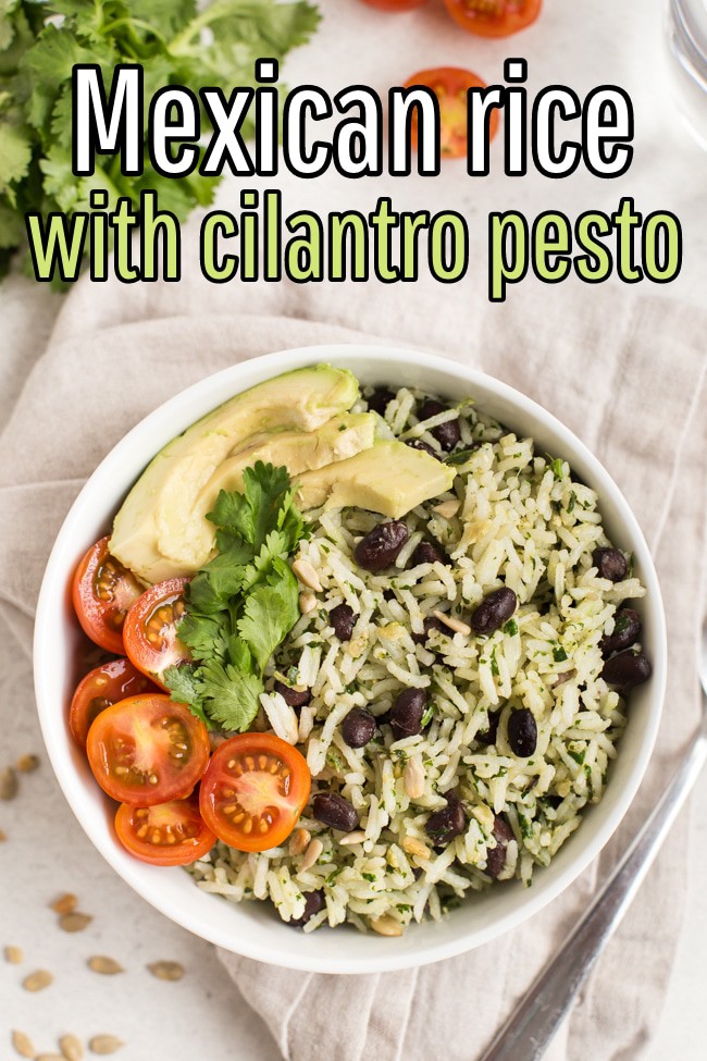 Mexican rice with cilantro pesto