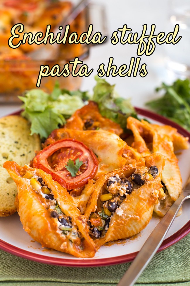 Enchilada Stuffed Pasta Shells - Easy Cheesy Vegetarian