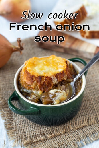 Slow Cooker French Onion Soup - Easy Cheesy Vegetarian