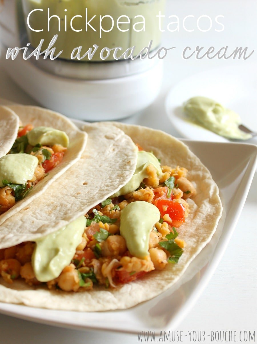 Chickpea tacos with avocado cream