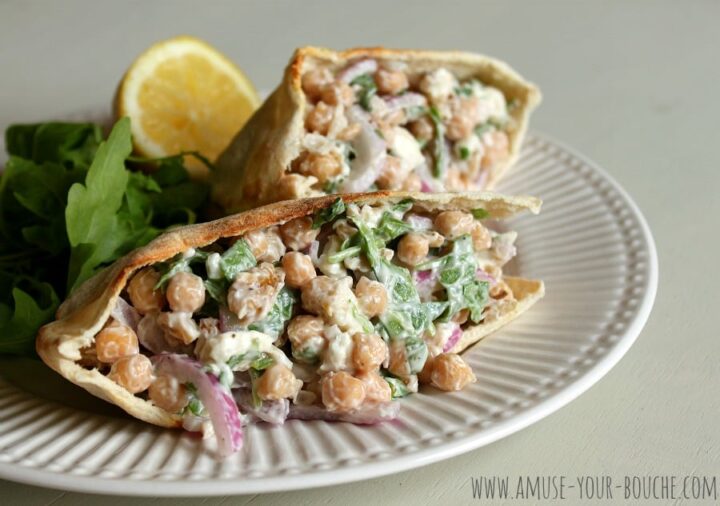 Lemony walnut chickpea salad with goat's cheese Easy Cheesy Vegetarian