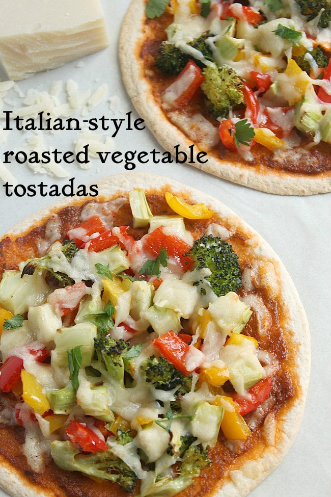Italian-style roasted vegetable tostadas