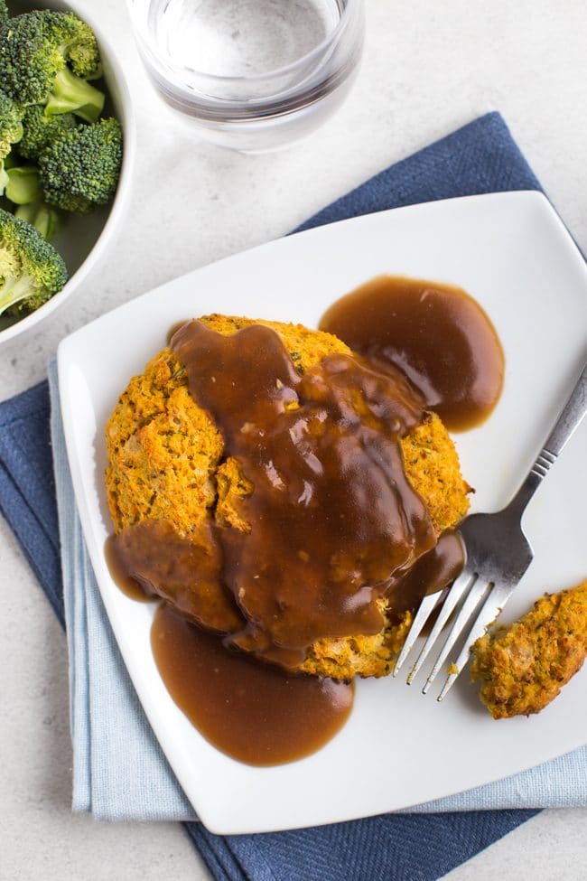 Veggie cutlet on a plate with gravy