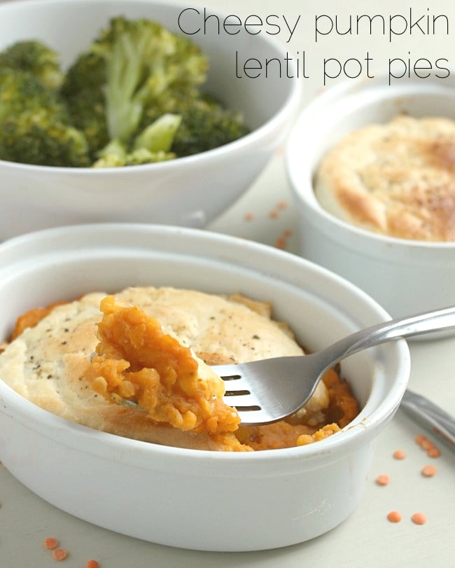 Cheesy pumpkin lentil pot pies