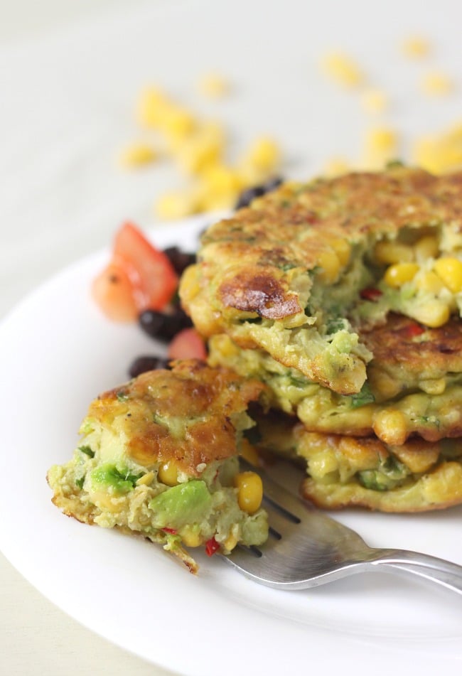 Corn and avocado fritters - crispy yet creamy, with just a hint of spice!