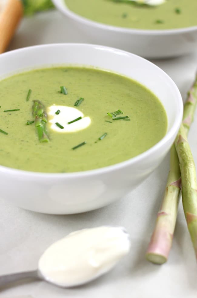Creamy spring vegetable soup with Greek yoghurt - packed with nutrients but still tastes rich and indulgent!