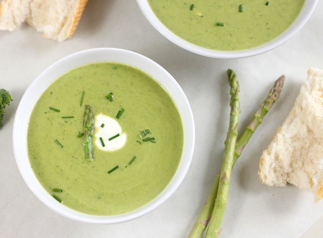 Creamy spring vegetable soup with Greek yoghurt - packed with nutrients but still tastes rich and indulgent!