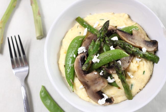 Goat's cheese polenta with asparagus and portobellos - a big bowl full of comfort!