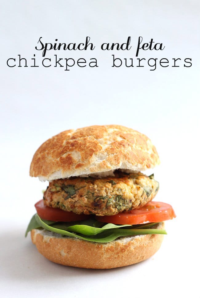 Spinach and feta chickpea burgers - really quick and easy to make, and just delicious!