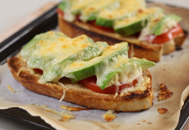 Cheesy tomato and avocado toasts - like cheese on toast, but infinitely better