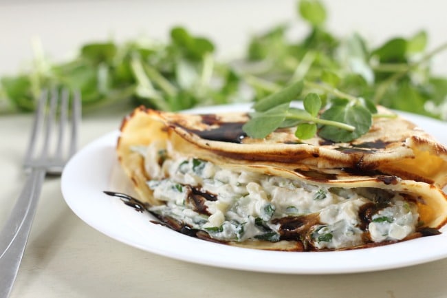Creamy watercress stuffed crepes - amazing for brunch!
