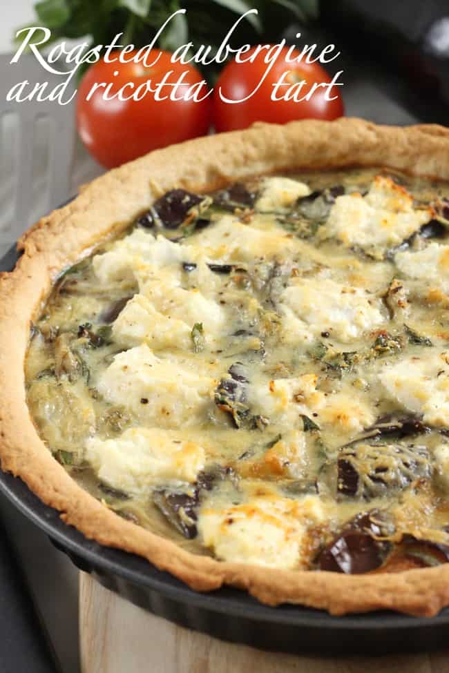 Roasted aubergine and ricotta tart - with roasted garlic, basil and parmesan! Awesome Italian flavours!