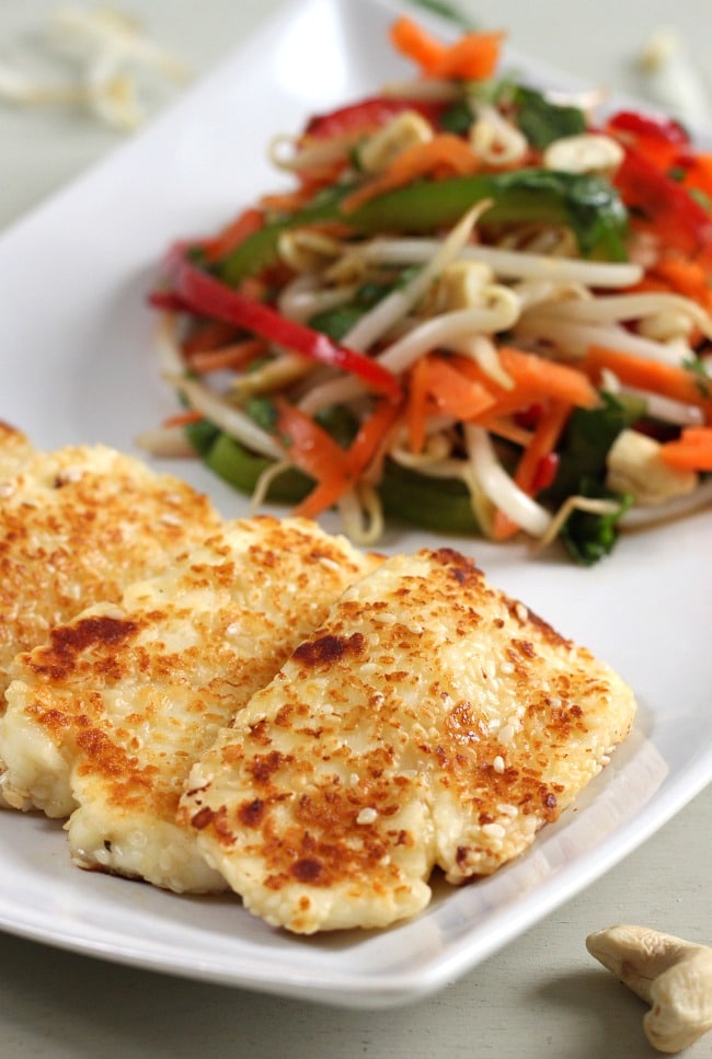 Sesame crusted halloumi with Asian slaw - the salty, creamy cheese with the crunchy, slightly sweet slaw was an amazing combination!