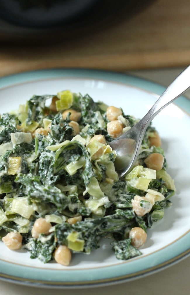 Creamed kale with chickpeas - serve with a slice of garlic bread! YUM.