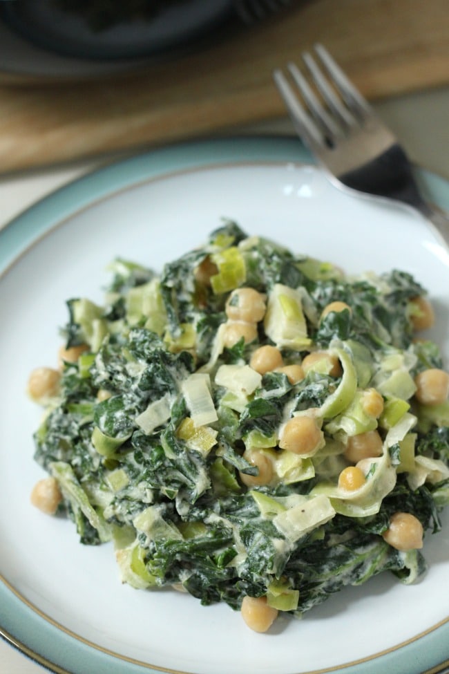 Creamed kale with chickpeas - serve with a slice of garlic bread! YUM.