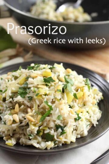 Predos Rice Prasorizo (Greek rice with leeks) - Easy Cheesy Vegetarian