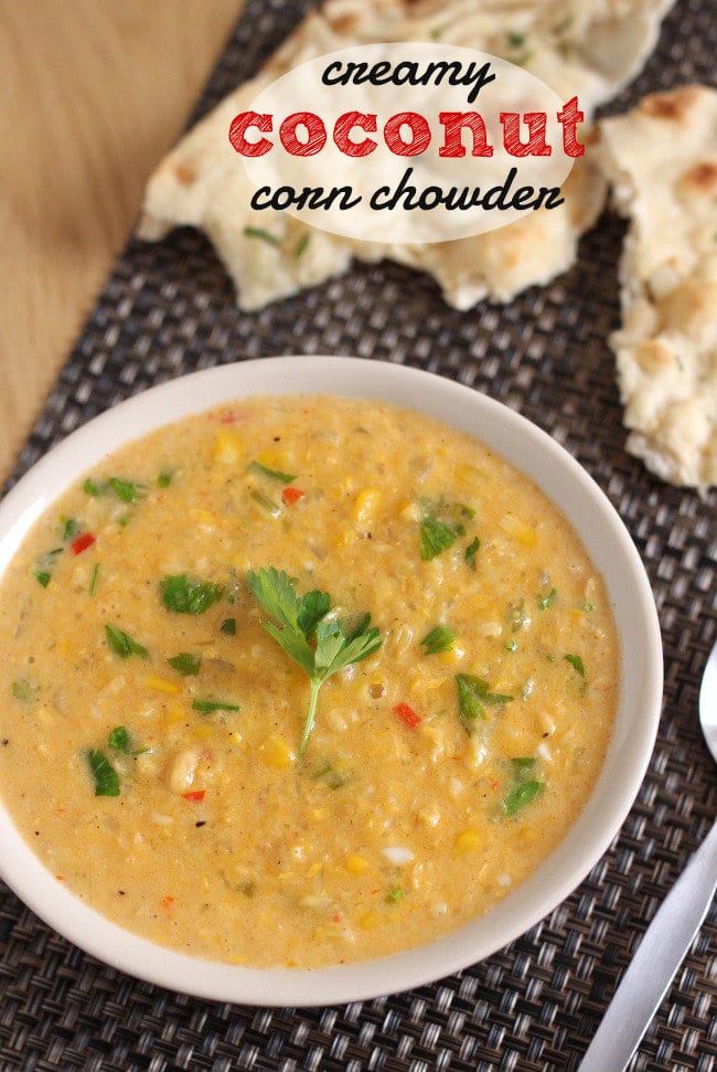 Creamy coconut corn chowder - slightly sweet, slightly spicy, completely delicious! (and vegan too!)