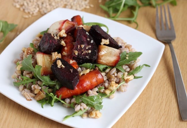 Pearl barley and roasted beetroot salad with maple balsamic dressing