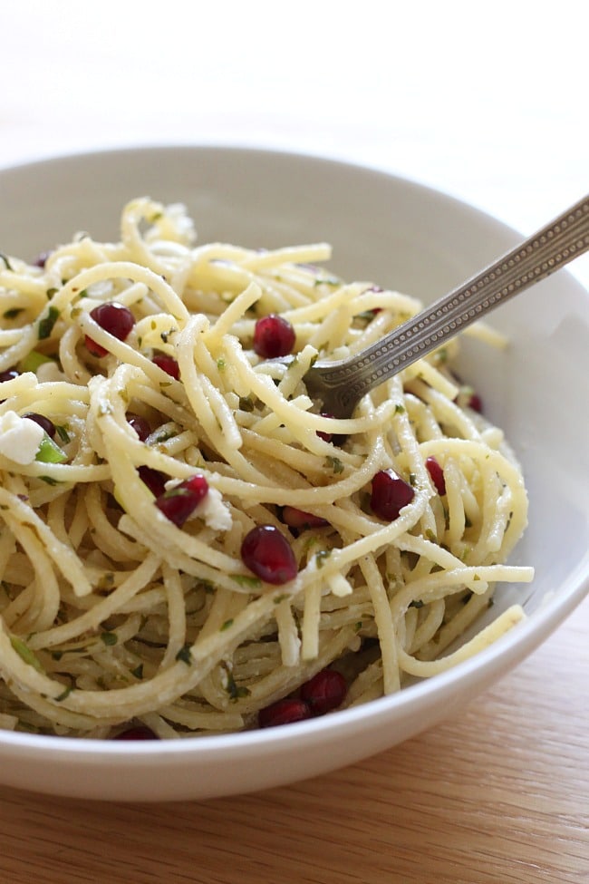 Pomegranate and goat's cheese pasta - the perfect combination of sweet, tangy and creamy with a real taste of luxury!