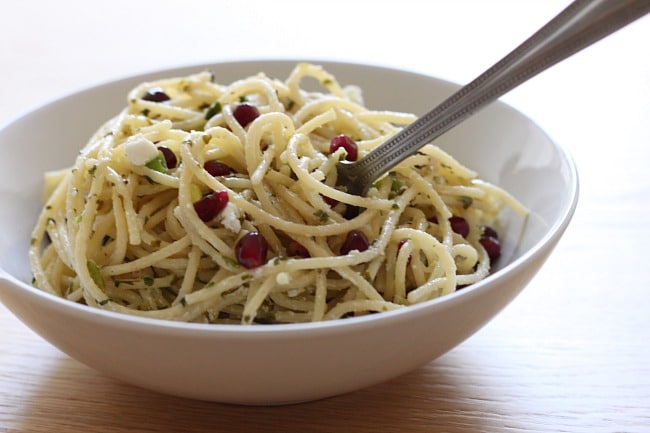 Pomegranate and goat's cheese pasta - the perfect combination of sweet, tangy and creamy with a real taste of luxury!