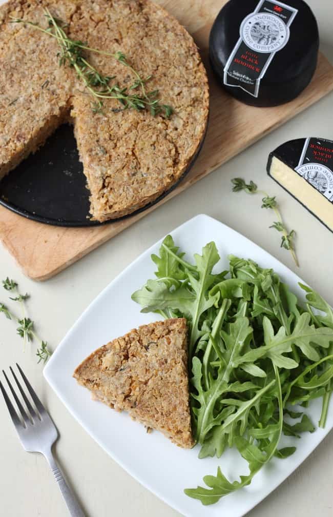 Cheesy chickpea cake. A slice of this makes a great lunch - or crumble it up over a salad