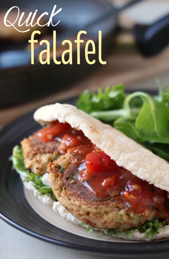 Quick falafel - these can be on the table in 20 minutes! And they're much softer and moister than most falafel.