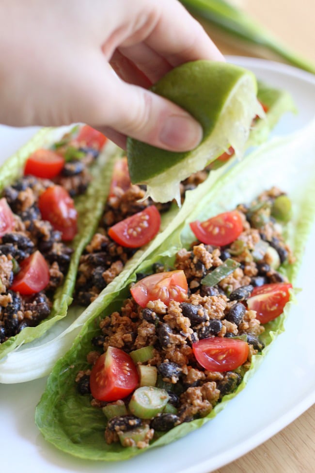 Black bean and walnut taco-style lettuce wraps - super healthy and unbelievably full of flavour!