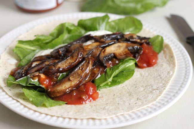 Portobello steak strips - full of dark, smoky flavour, and perfect to use in wraps and sandwiches instead of steak!