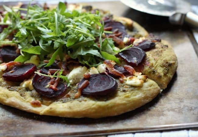 Beetroot and goat's cheese pizza with rocket - who knew beetroot would make such a great pizza topping!