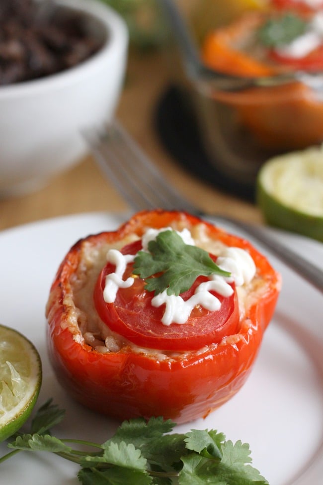 Mexican stuffed peppers with homemade refried beans - so easy, so yummy