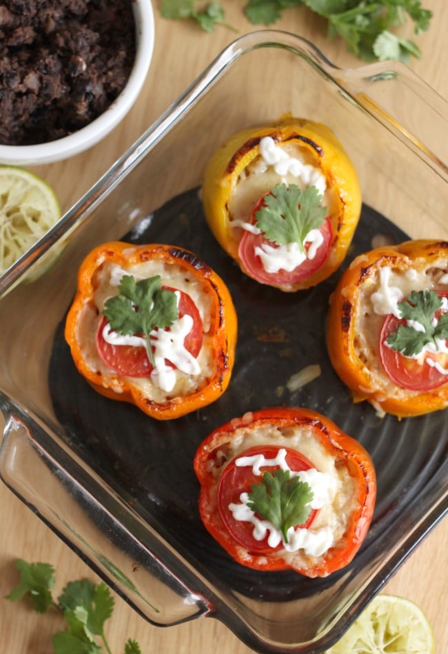Mexican stuffed peppers with homemade refried beans - so easy, so yummy