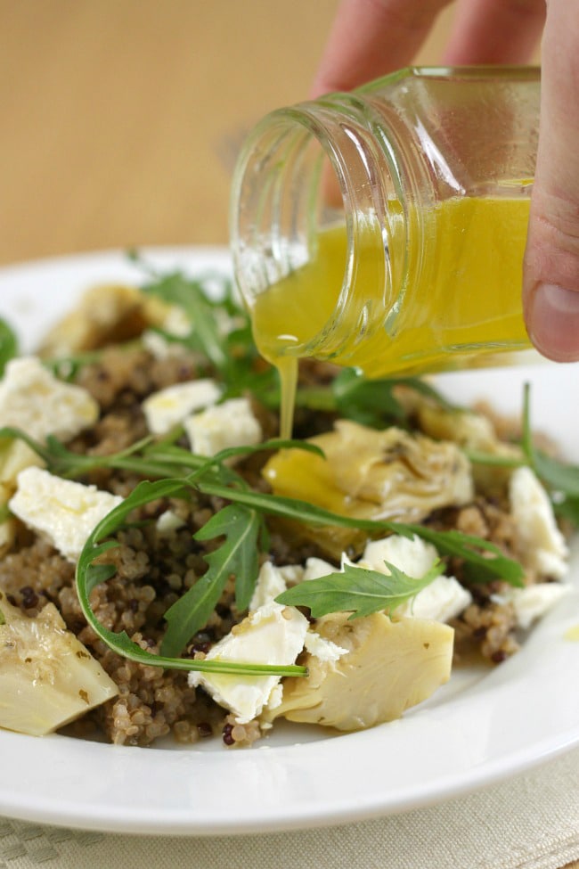 Artichoke and feta quinoa salad with an easy lemon dressing