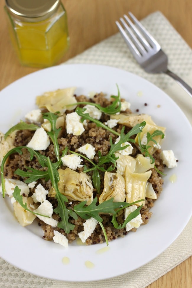 Artichoke and feta quinoa salad with an easy lemon dressing
