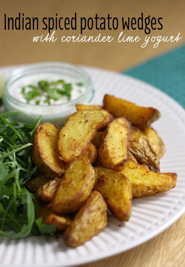 Indian spiced potato wedges with coriander lime yogurt