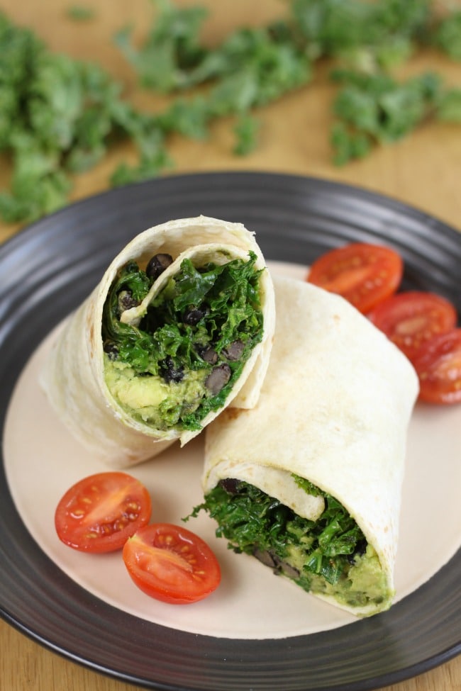Kale and avocado burritos with black beans - a super quick vegan lunch or dinner!