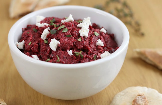 Beetroot and goat's cheese spread - just three ingredients! So easy, and so delicious.