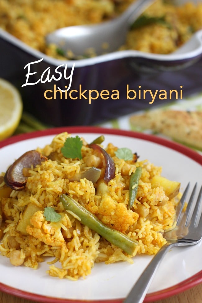 Easy chickpea biryani - serve with a veggie curry sauce, or just a dollop of mango chutney if you're feeling lazy!