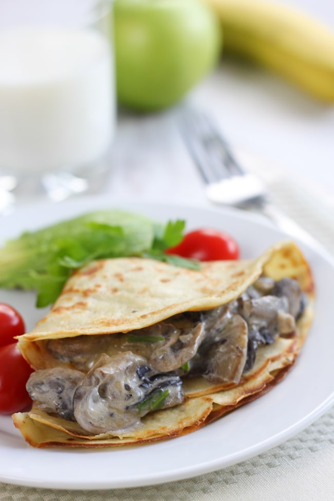 Creamy mushroom stuffed crepes - I bet you've got most of the ingredients for these crepes in your kitchen already!
