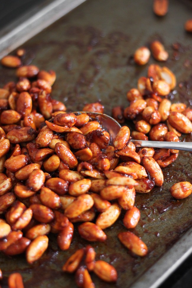 Honey chipotle roasted peanuts - sticky, smoky, spicy, sweet... these are the perfect snack!
