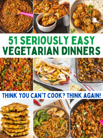 Collage showing easy vegetarian dinners.