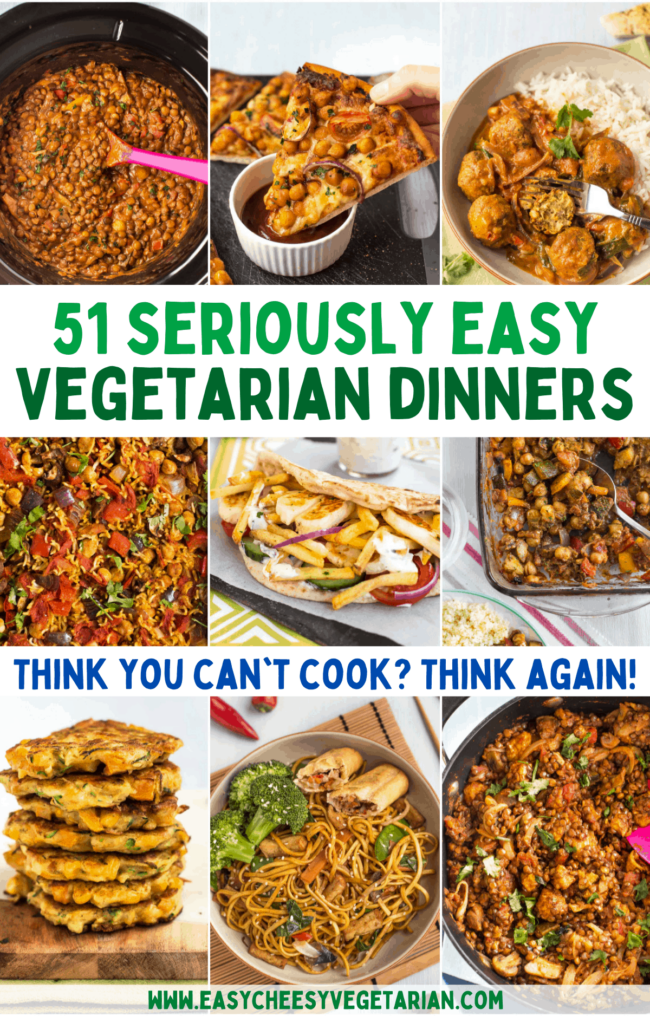 Collage showing easy vegetarian dinners.
