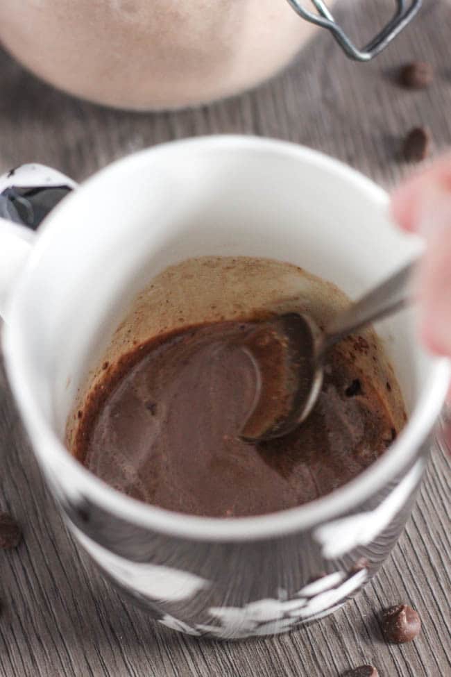 Homemade instant hot chocolate mix - you just need to add hot water, and you end up with a rich and creamy hot chocolate that's just as good as any made with milk (but with much less faff!).