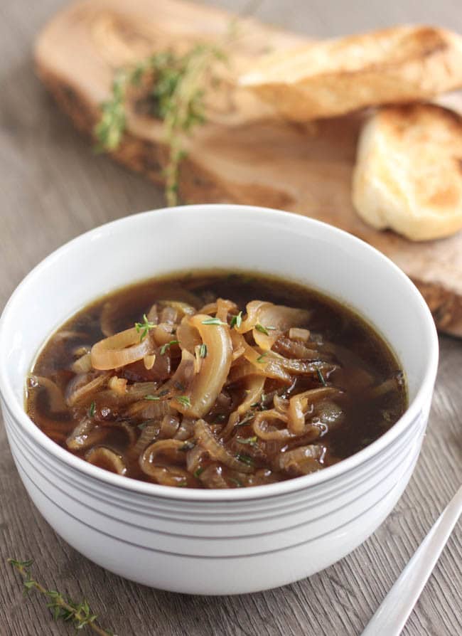 This French onion soup uses roasted onions to give a really deep and intense flavour. There's also a secret ingredient that brings it up another notch!