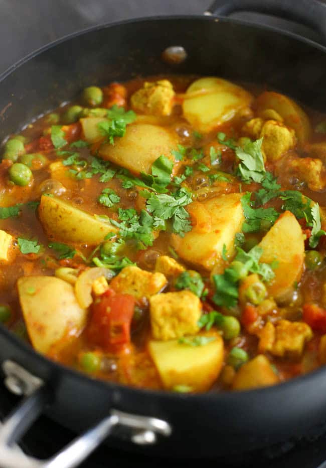 Simple pea and potato curry, with Quorn chunks to add healthy, low calorie protein. You don't need a fully stocked kitchen for this curry - it's so simple and easy to make!