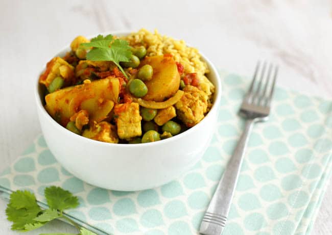 Simple pea and potato curry, with Quorn chunks to add healthy, low calorie protein. You don't need a fully stocked kitchen for this curry - it's so simple and easy to make!
