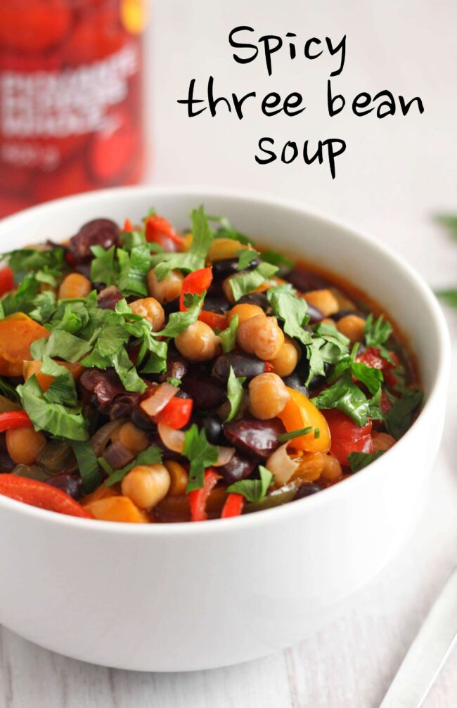 Spicy three bean soup, with a secret ingredient to make it extra tasty!