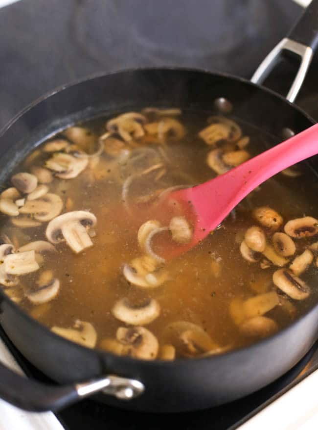 This light and healthy barley and mushroom soup is super low calorie - only 50 cals a bowl!